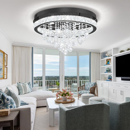 Shial Lighting Dia 24" Modern Crystal Chandeliers for Dining Room,Black Raindrop Chandelier Flush Mount Chandeliers for Living Room Bedrooms Dining Room Dimmable 2700k 4500k 6000k