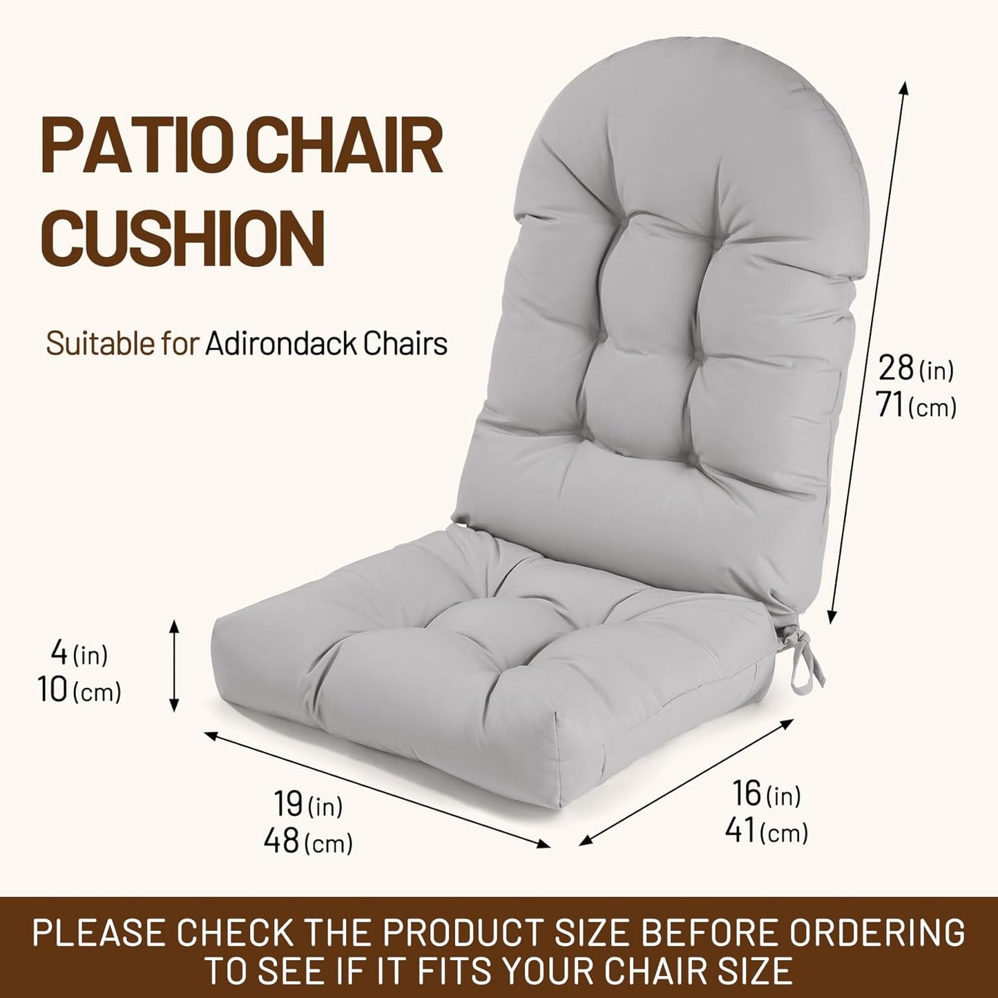 Cushion,44 Inches Adirondack Chair Waterproof High Back Outdoor Chair Cushions with Non-Slip Bottom,High Back Patio