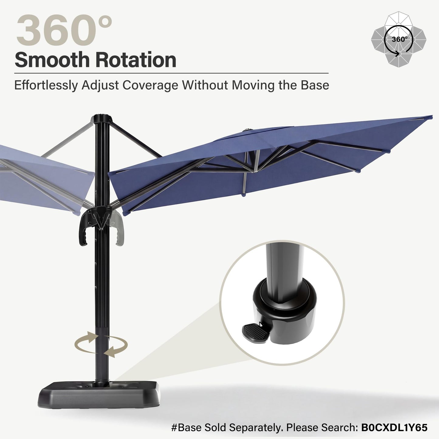 EO Living 11 Feet Patio Umbrella Outdoor Cantilever Square Umbrella Heavy Duty Aluminum Offset Umbrella with 360-degree Rotation for Garden Deck Pool Patio（Squre Blue）
