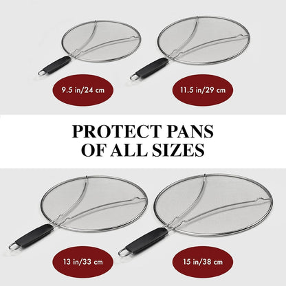 Stainless Steel Grease Splatter Guard, Fine Mesh Cover, Grease & Oil, Splatter Screen for Frying Pan, Cooking Pots, with Comfort Grip Handles (9.5/11.5/13 inches)