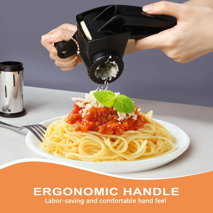 LHS Cheese Grater Hand Crank Set of 3, Rotary Cheese Grater Parmesan Cheese Shredder Handheld for Grating and Shredding Hard Cheese, Chocolate, （3 in 1,Black)