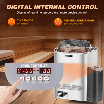 Mxmoonant Sauna Heater, 9KW 220V Electric Sauna Heaters Digital Control Sauna Stove Dry Steam Sauna Bath for Home Hotel Spa Max. 425 Cu.ft with Sauna Hygrothermograph