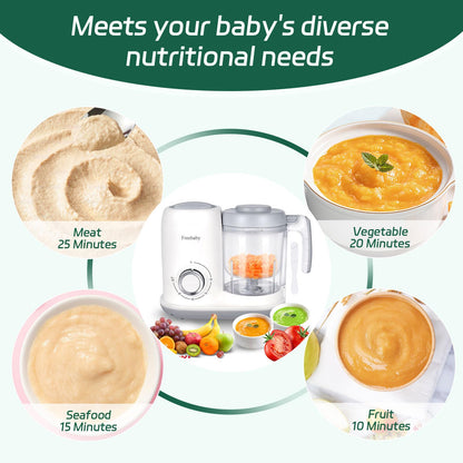 Freebaby 4 in 1 Baby Food Maker, One Step Baby Food Processor, Puree Blender Grinder Mills and Steamer, Baby Puree Maker with Steam Basket, One Button Easy Operation, BPA-Free