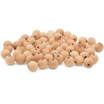 Large Wooden Beads for Crafts - Pack of 100 19mm 3/4 x 3/16 Inch Hole Large Wood Beads for Crafts withHoles for DIY | Round Wooden Balls for Crafts | Wood Beads for Jewelry Making | Woodpeckers