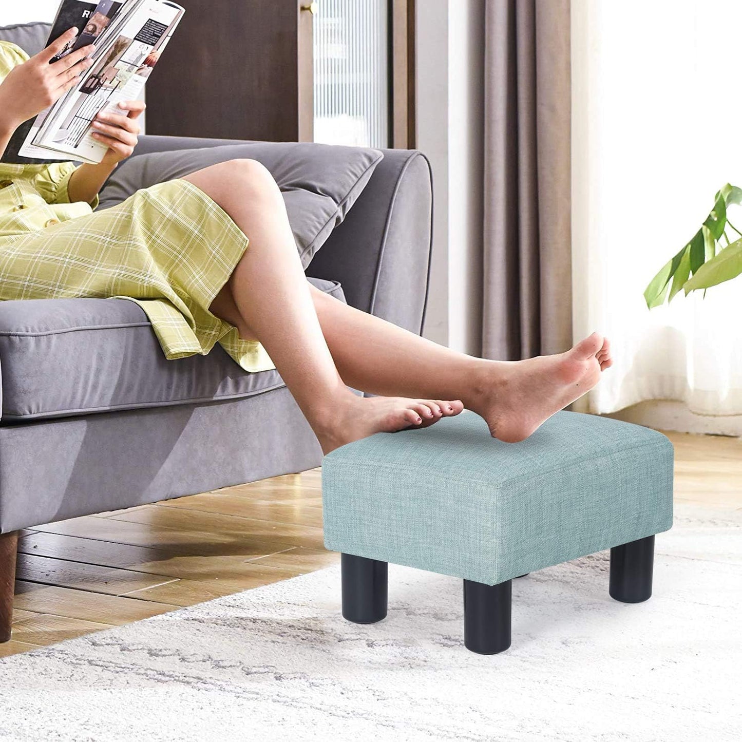 15x10.8x8.7inch Adeco Small Ottoman Footstool- Mordern Rectangle Soft Fabric Footrest