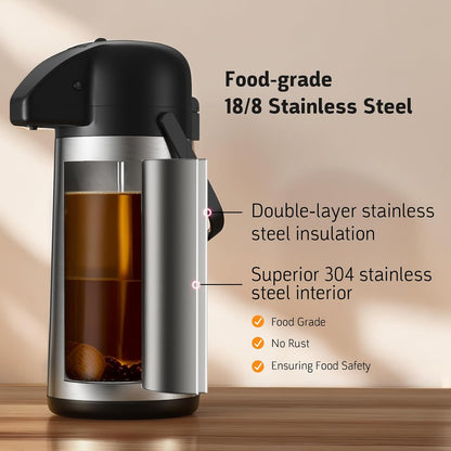 Airpot Coffee Carafe, 85 OZ / 2.5L Large Insulated Stainless Steel Thermos Urn