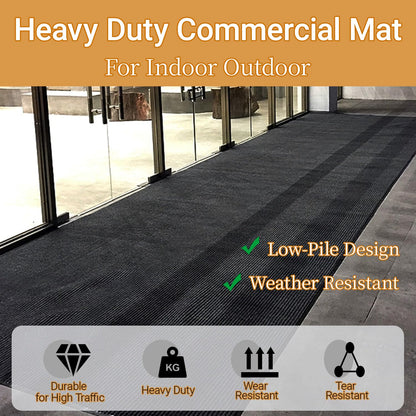 Commercial Runner Rug, 4'x10' Heavy Duty Industrial Door Mat for High Traffic Entrance, Large Non-Slip Waterproof Rubber Welcome Carpet for Hallway Entryway Business Office, Black 120"x48"