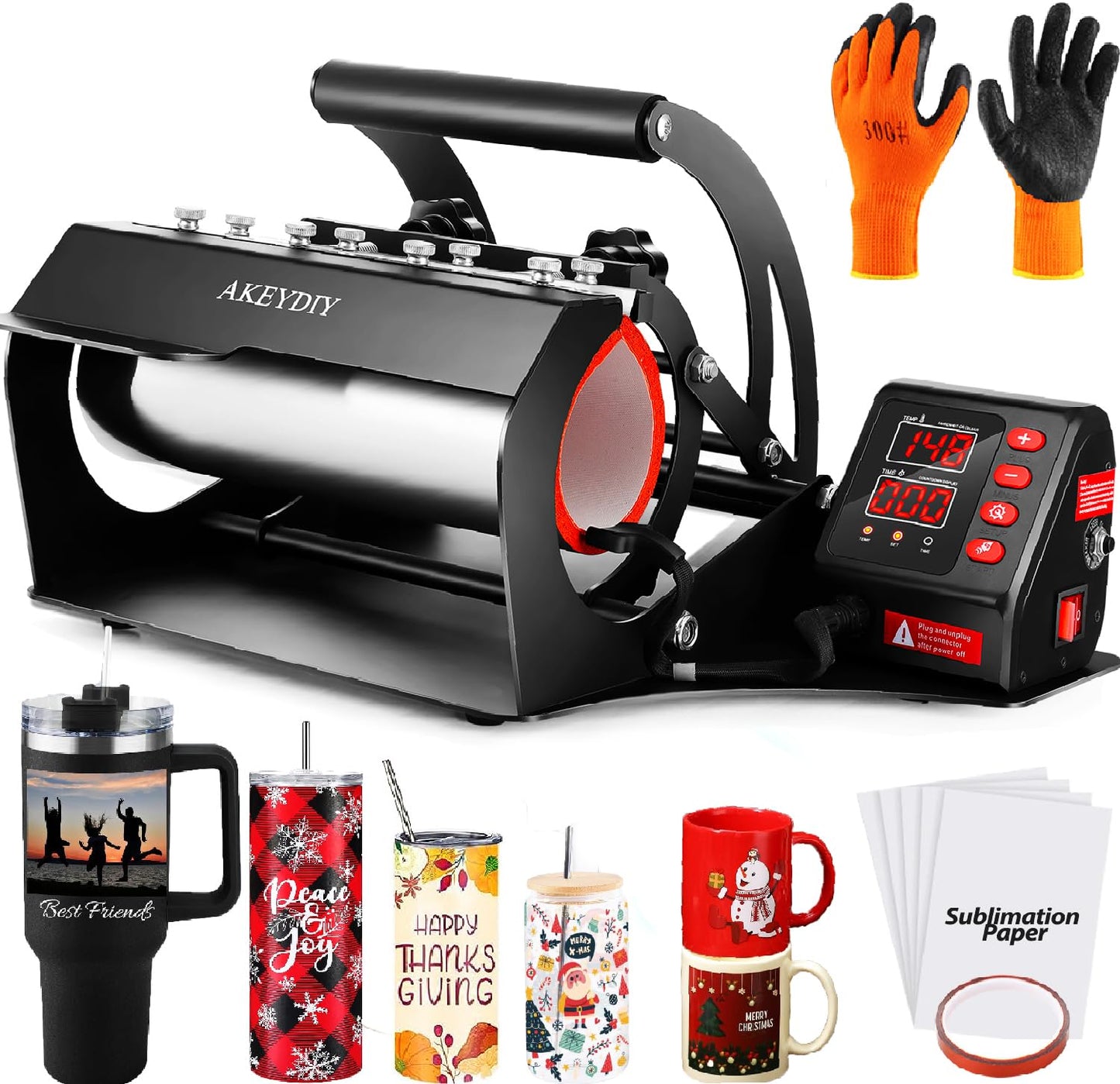 Tumblers Heat Press, Tumbler Mug Heat Press Machine 30oz 20oz 16oz Sublimation Tumblers Press Glass Jar Cans, DIY Heat Transfer Press Vinyl for 11-16oz Coffee/Ceramic Mugs (Black)