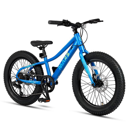 Glerc Mars Kids Mountain Bike, 24 Inch Fat Tire Bike for Teen Ages 8-14 Year Old, Bicycle with 2.8-Inch Wide Tires and 6 Speed Drivetrain, Blue