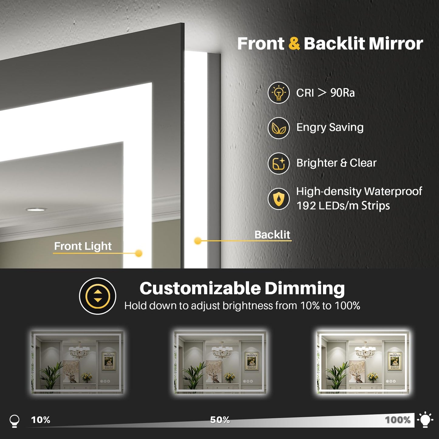 Briivue 72x32 Inch LED Bathroom Mirror with Lights, Backlit & Front Lit, Anti-Fog Lighted Bathroom Vanity Mirror for Wall, Memory Function, Dimmable, HD Tempered Glass, Shatter-Proof