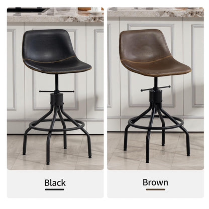 CHIDOCHILO Swivel Bar Stools Set of 3, Adjustable Industrial Kitchen Island Barstools with Back 26 Inch Faux Leather Armless Counter Height Bar Chairs for Dining Room Home Bar D087-Black-3