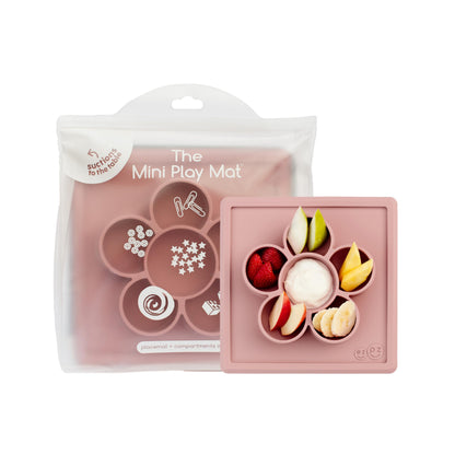 ezpz Mini Play Mat for Baby + Toddler (Blush) - 6 Months+ - Suction Plate with Flower Compartments for Crafts, Painting, Sorting, Snack Time - Promotes Pincer Grip