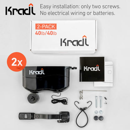 Kradl 2-Pack (40 Pound / 40 Pound). Ceiling Mount Bike Lift and Rack. Bicycle Storage Hoist Without Electricity, Clumsy Ropes or Pulleys.
