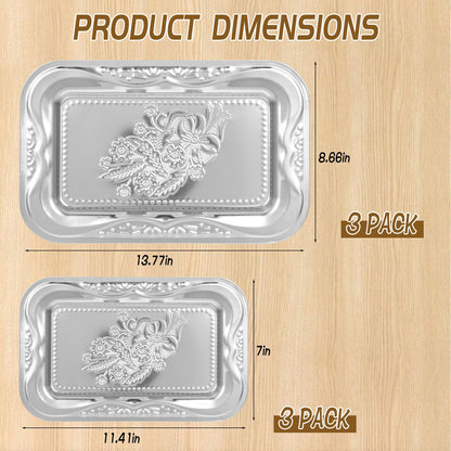 6 Pack Silver Serving Trays Set, Floral Engraved Mirror Decorative Tray Party Platters for Whiskey Cookies Food Dessert Fruit Cupcake Weddings Table Parties Display