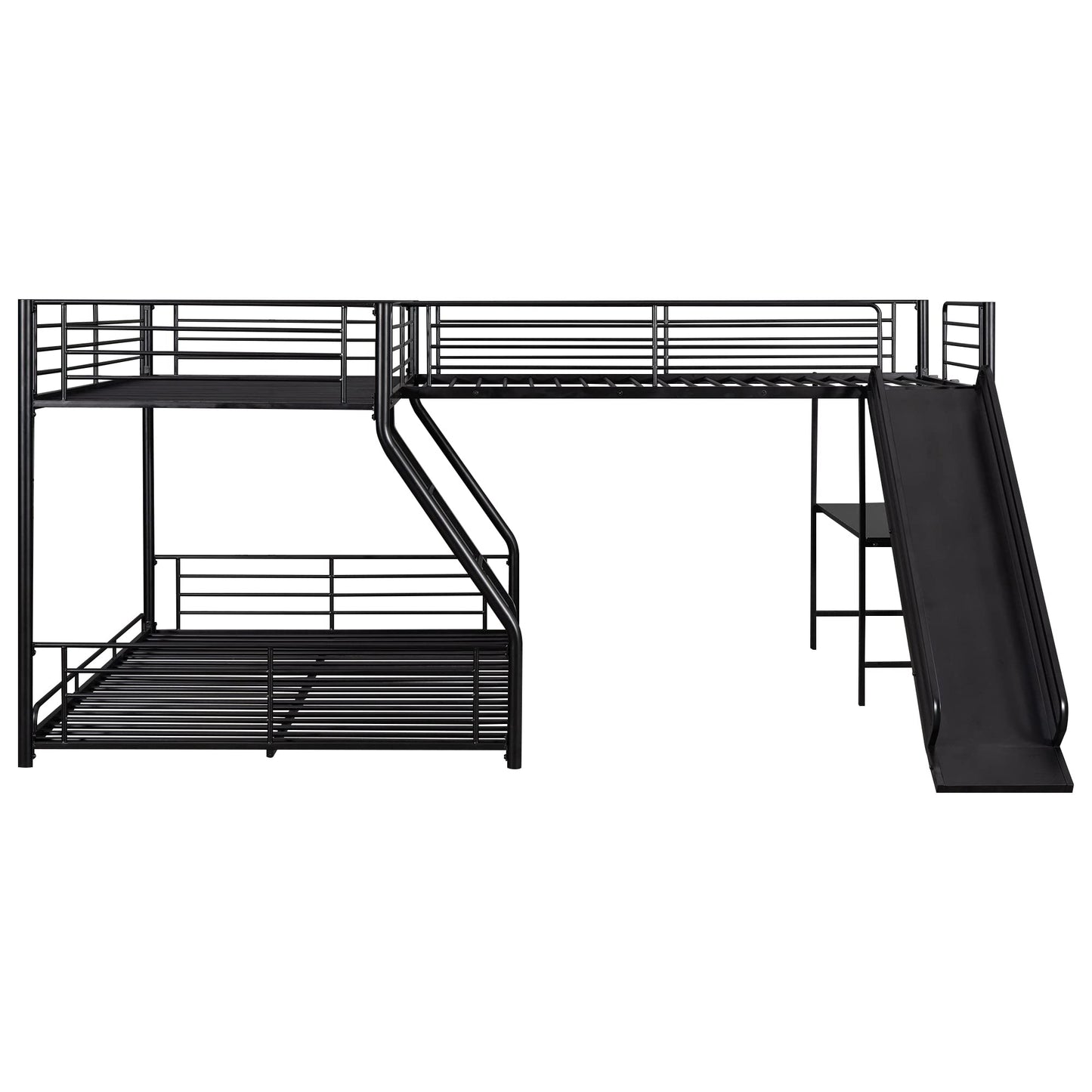 Acosure L-Shaped Twin Over Full Bunk Bed with Twin Size Loft Bed Frame Have Desk/Slide/Integrated Ladder/Full-Length Guardrails/Metal Slats Support/Easy to Assemble,for Adult Boy Girl,Black