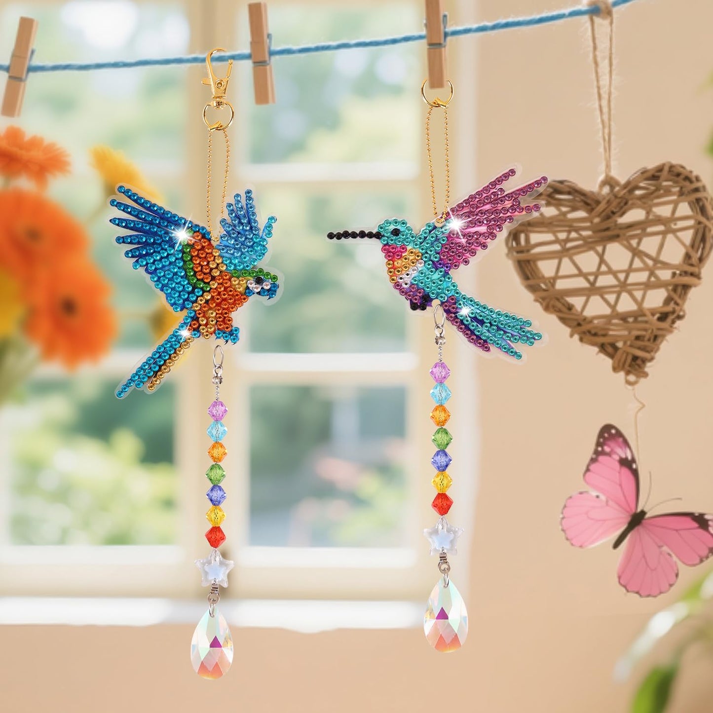 6 Pcs Diamond Painting Wind Chimes Rhinestone Hummingbird Diamond Art Suncatcher Double Sided 5D DIY Diamond Painting Kits for Adults Christmas Ornament Best Gifts for Mom