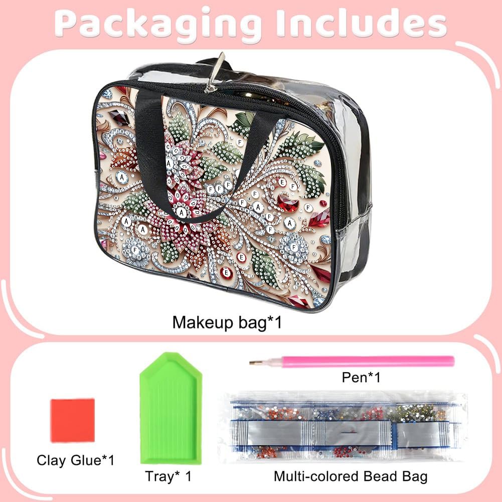 LSQFS DIY Diamond Painting Toiletry Bag, Large Clear PVC Cosmetic Organizer, Portable Travel Makeup Pouch with Rhinestone Decor, Diamond Art Kit for Adults, Ideal Gift for Women and Craft Lovers