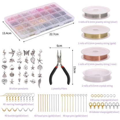 QUEFE Jewelry Making Supplies Kit 1800pcs 56 Colors Crystal Beads, Bracelet Making Kit Gemstone Chip Beads Irregular Natural Stone Jewelry Pliers, Beading Wire, Earring Hooks, Rings for DIY Crafter