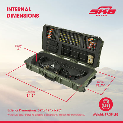 SKB Cases iSeries 3i-3614-PL-M Small Parallel Limb Bow Case, Hard Shell Compound Bow and Arrow Case with Wheels and Trigger Latch System