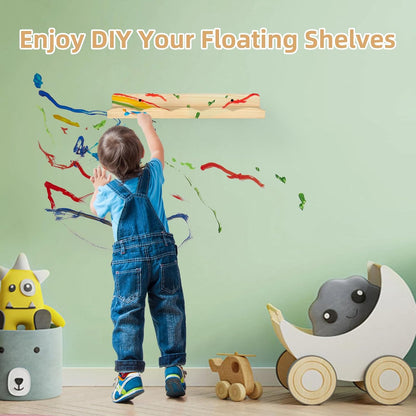 16.5" Set 2+1, Floating Book Shelves for Wall, Natural Wood Nursery Shelves for Book Storage, Solid Pine Wooden