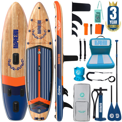 Niphean (Extra Large) Inflatable Paddle Board, SUP for 2+1 People/Family 500lbs Capacity Stand Up Paddle Board with SUP Accessories, StabilTrac Fin Non-Slip Paddleboard for Adults-Grain Flow