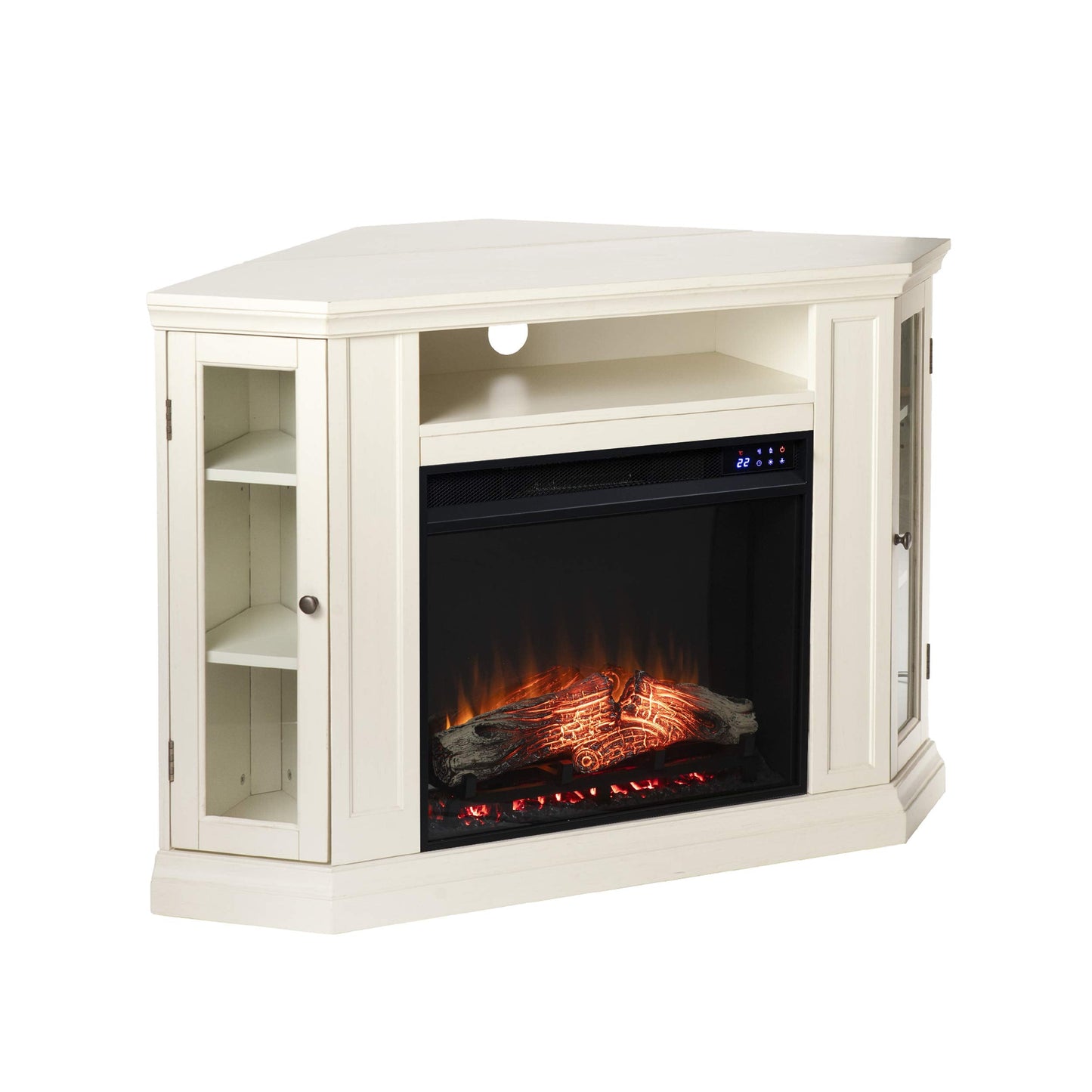 SEI Furniture Claremont Corner Convertible Electric Fireplace with Storage, New Ivory
