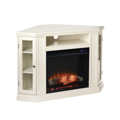 SEI Furniture Claremont Corner Convertible Electric Fireplace with Storage, New Ivory