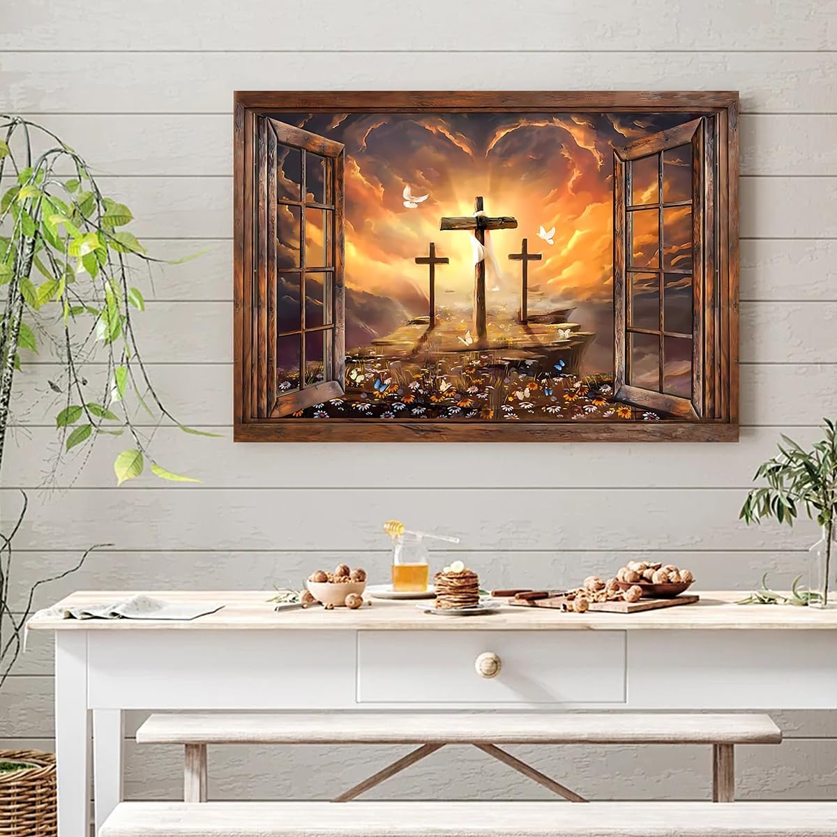 Balgardekor Christian Three Crosses Painting, Canvas Print Wall Art for Home Decor Bedroom Living Room