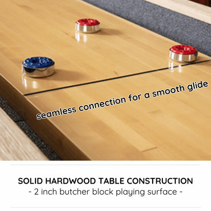 12 FT Solid Wood Shuffleboard Table, Comes in 2 6' Pieces Goes Around Stairs & Hallways, Multi Game
