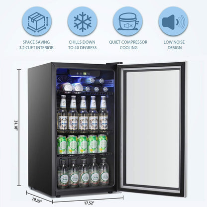 Antarctic Star Beverage Refrigerator Cooler -120 Can Mini Fridge Glass Door for Soda Beer or Wine Constant Glass Door Small Drink Dispenser Clear Front for Home, Office Bar 3.2cu.ft