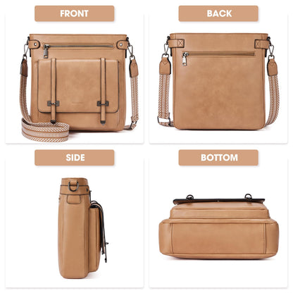 Roulens Crossbody Bags for Women,Multi Pocket Crossbody Purses Vegan Leather Shoulder Handbags Travel Purse Adjustable Strap