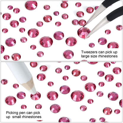Meibite Rose Glass Flatback Rhinestones for Nails, Crafts & Clothes – 4240PCS 6 Sizes (SS6–SS20) Crystal Gems Kit with Tweezers & Picker, Non Hotfix DIY Rhinestones for Tumblers, Shoes, Nail Art