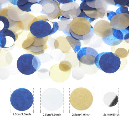 TecUnite Round Tissue Paper Table Confetti Dots for Wedding Birthday Party Decoration, 1.76 oz (Blue Gold Silver, 2.5