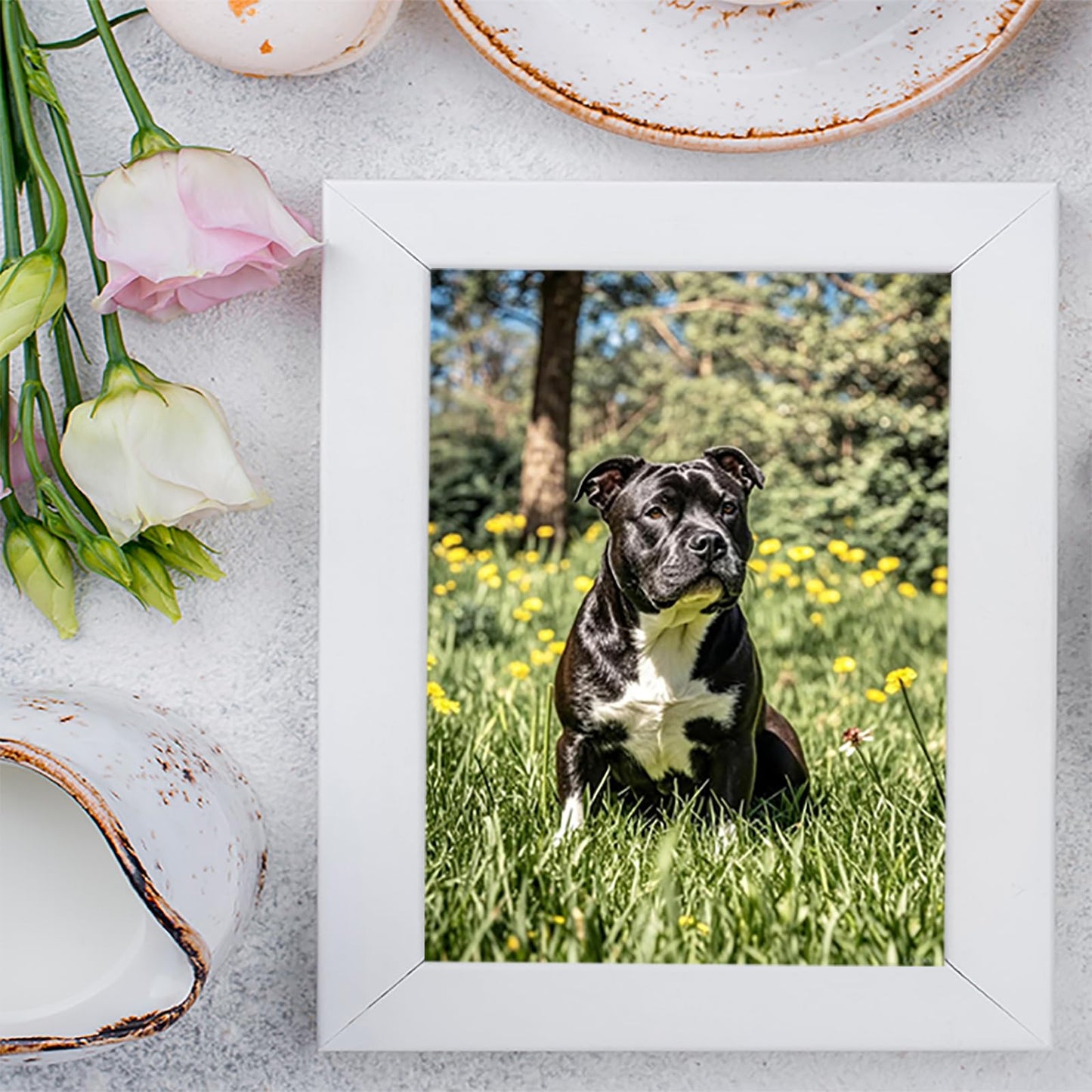 EATUKYIC Black Staffordshire Bull Terrier Diamond Painting DIY Kits 5D Diamond Art Full Round Drill Beads by Number Stitch Handmade Arts and Crafts for Living Room Home Wall Decor 12x16 inch/30x40cm