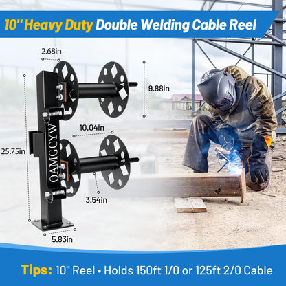 𝑼𝒑𝒈𝒓𝒂𝒅𝒆 Heavy Duty Double Welding Lead Reel, 10° Fixed Base Cable Lead Reel with Insulated Sealing Gaskets & Screws No Leaks No Shorts, Fits 150ft 1/0 or 125ft 2/0 Cable for Trucks Industrial