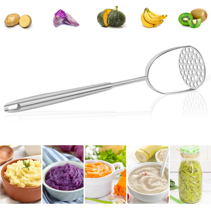 VOOVAO 2Pcs Long Handle Large Potato Smasher with Peeler,Mashed Potato Masher,Stainless Steel Masher Kitchen Tool for Bean,Vegetable,Food,Fruit,Salad