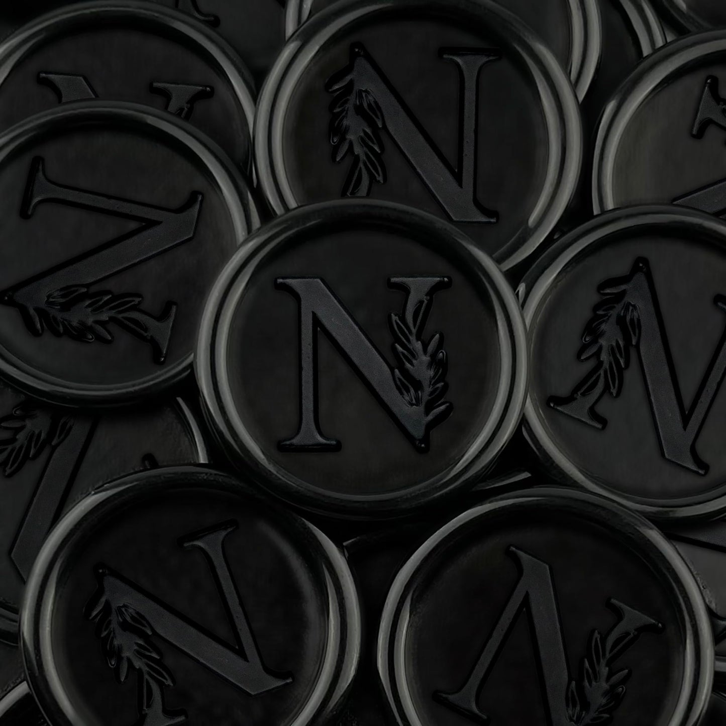 50Pcs Black Wax Seal Stickers Handmade Vintage Botanical Leaves Adhesive Letter Wax Stickers for Wedding Party Invitations, Envelope, Gift Wrap, Christmas(Initial N, Black)