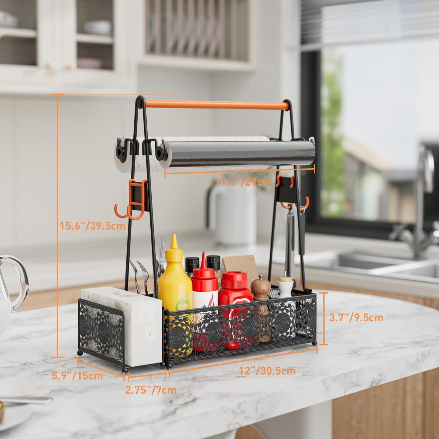 EKNITEY Outdoor Grill Caddy Organizer: Camping Kitchen Accessories Rack With Paper Towel - Utensil Condiment Storage For Patio Camper BBQ Party RV
