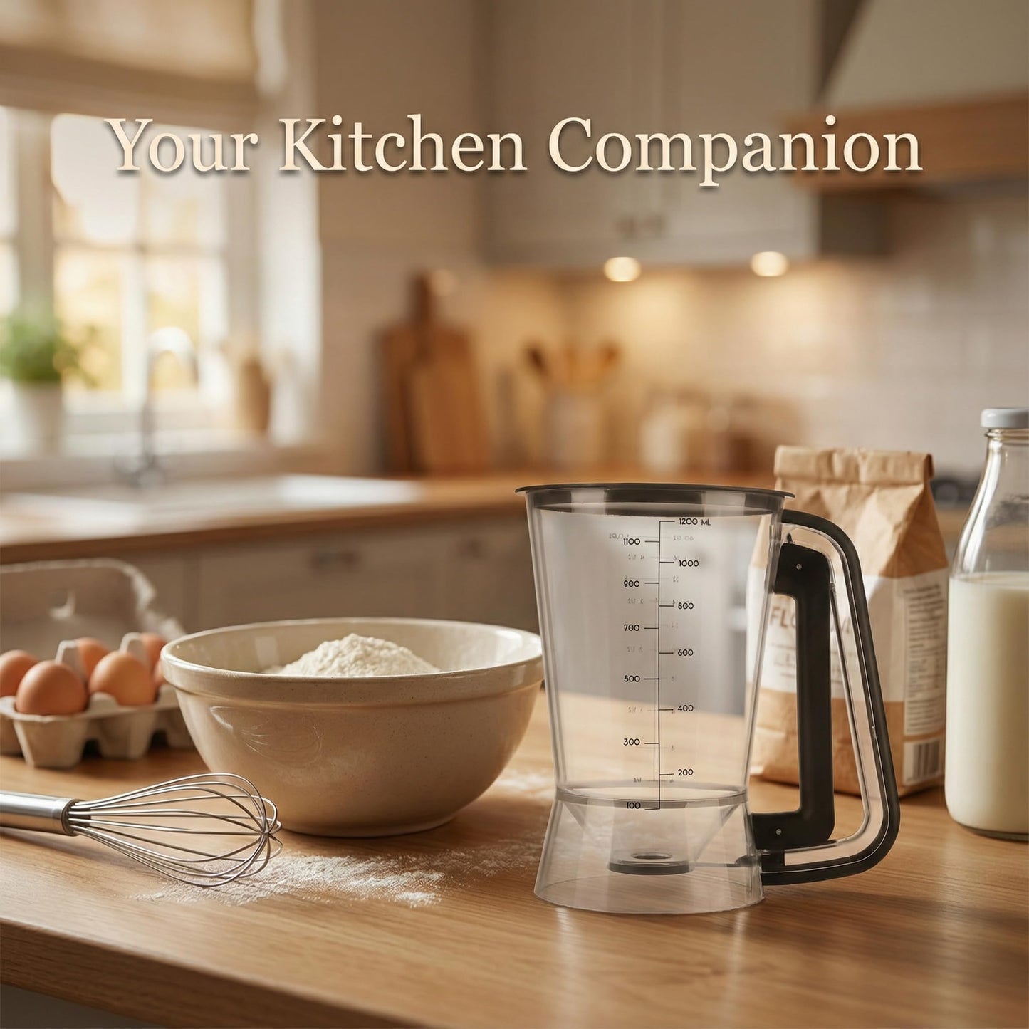 Lavius Pancake Batter Dispenser 5-Cup Batter Pourer for Maker Pancakes, Waffles, Crepes, Muffins, Cupcakes, Easy Squeeze Grip Handle with Proof Nozzle, Precise Baking Tools (Black)