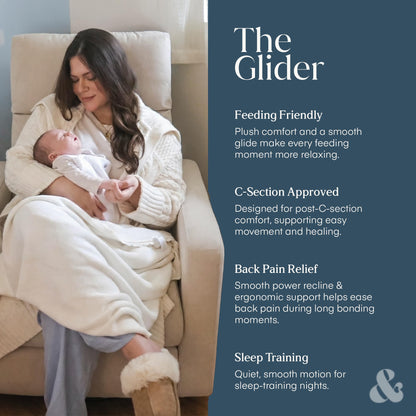 Nurture& The Glider Premium Power Recliner Nursery Glider Chair with Adjustable Head Support | Designed with a Thoughtful Combination of Function and Comfort | Built-in USB Charger (Ivory)