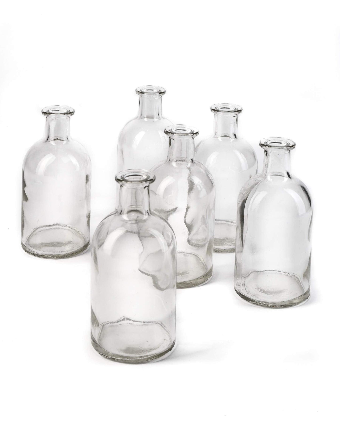 Serene Spaces Living (6 Pack) Bud Vases for Apothecary Jars, Decorative Glass Bottles, Wedding Reception Centerpieces, Mini Flower Vases, Small Medicine Bottles for Home Decor