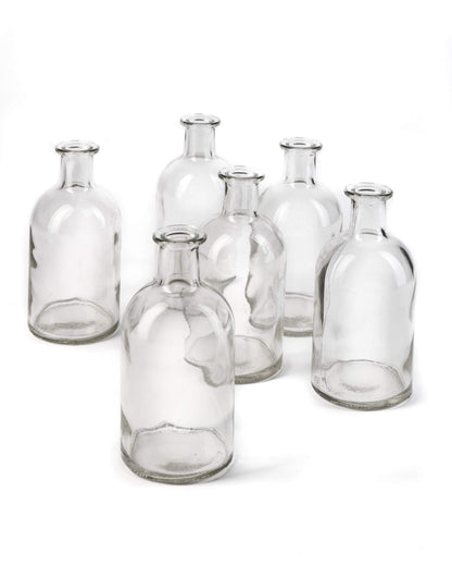 Serene Spaces Living (6 Pack) Bud Vases for Apothecary Jars, Decorative Glass Bottles, Wedding Reception Centerpieces, Mini Flower Vases, Small Medicine Bottles for Home Decor