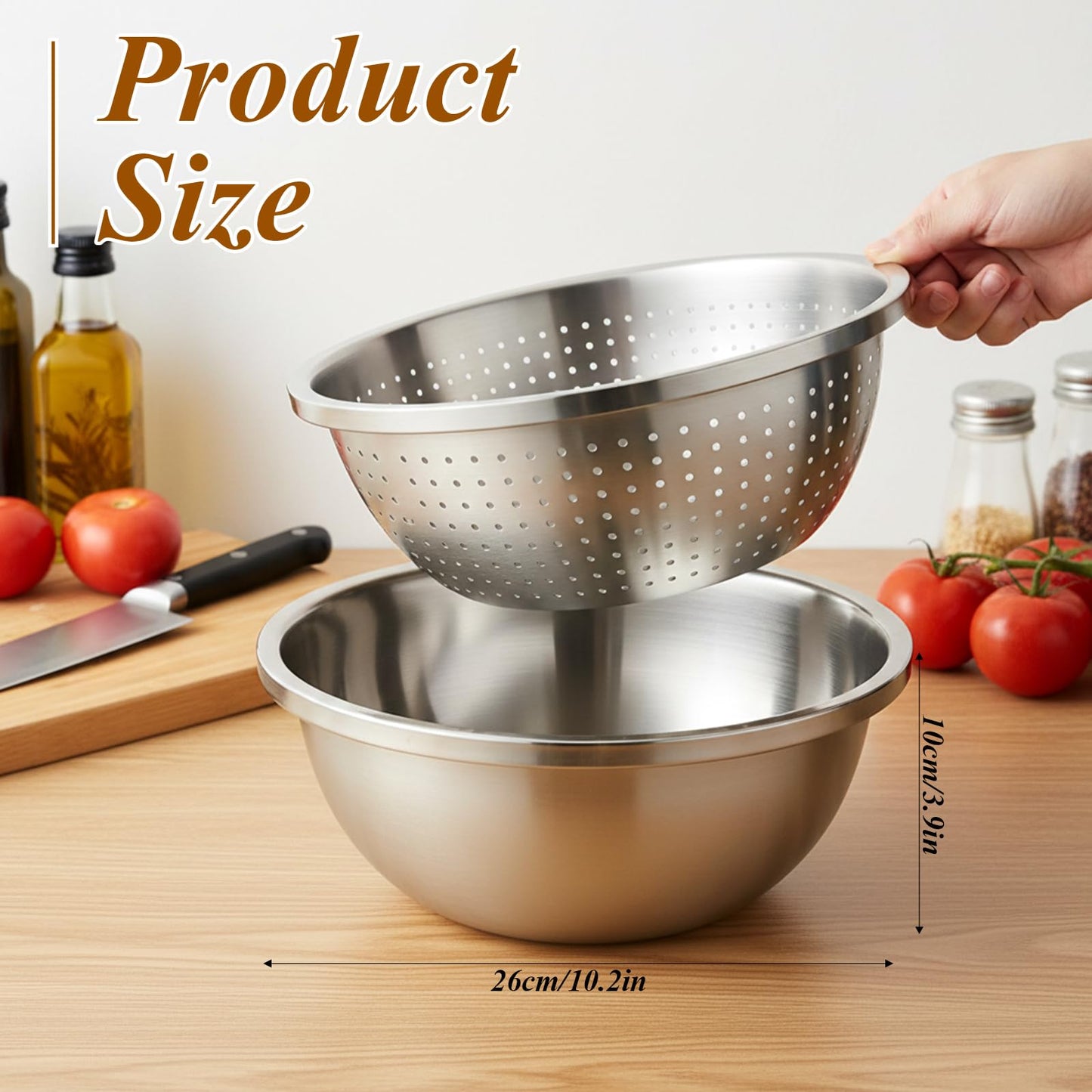HANLANXUE 304 Stainless Steel Colander and Strainer, 5QT Large Capacity with Mixing Bowl, Micropore for Washing Rice, Vegetables, Fruit, Grain, Bean, and Draining Cooked Pasta, Dishwasher Safe
