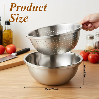 HANLANXUE 304 Stainless Steel Colander and Strainer, 5QT Large Capacity with Mixing Bowl, Micropore for Washing Rice, Vegetables, Fruit, Grain, Bean, and Draining Cooked Pasta, Dishwasher Safe