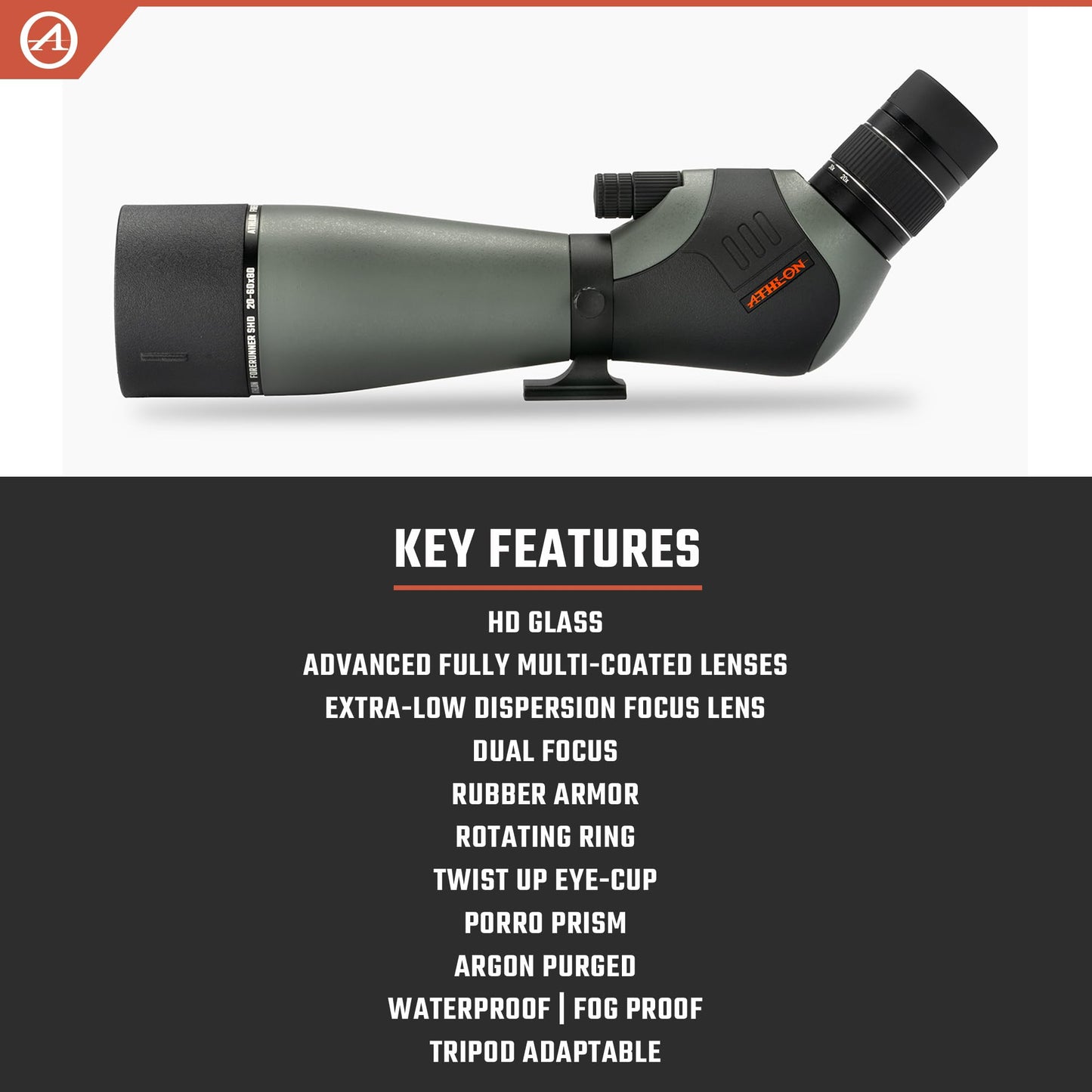 Athlon Optics 20-60x80 Dual Focus Forerunner Spotting Scope - ED Focal Lens with Tripod