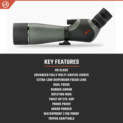 Athlon Optics 20-60x80 Dual Focus Forerunner Spotting Scope - ED Focal Lens with Tripod