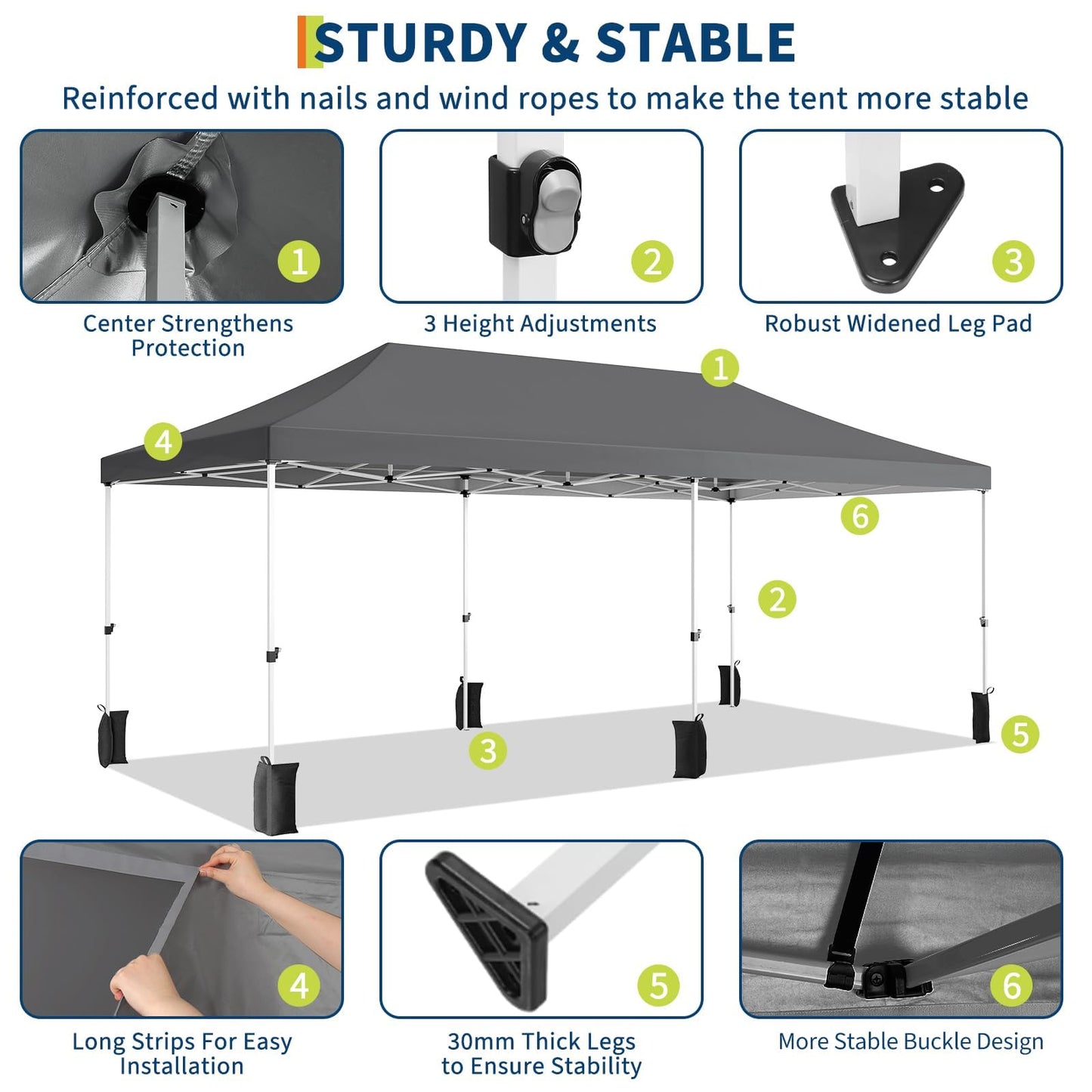 10x20 Pop Up Canopy Party Tent with 6 Removable Sidewalls, Waterproof Outdoor Large Gazebo Shelter with Adjustable Height for Backyard, BBQ, Wedding Events