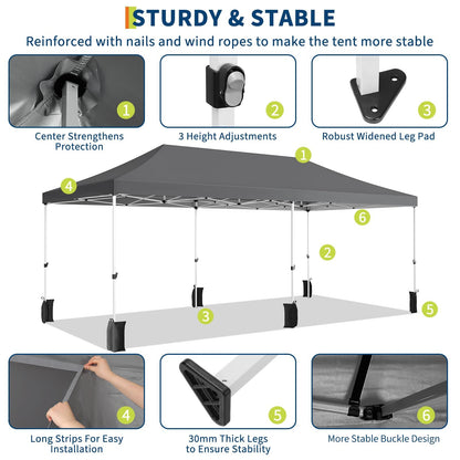 10x20 Pop Up Canopy Party Tent with 6 Removable Sidewalls, Waterproof Outdoor Large Gazebo Shelter with Adjustable Height for Backyard, BBQ, Wedding Events