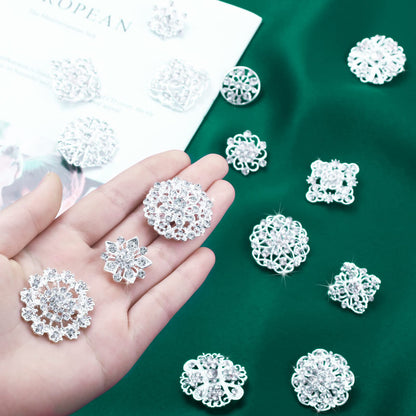 36 Pieces Clear Rhinestone Brooches for Crafts Crystal Flower Brooch Pins with Rhinestones Silver Bulk Brooches Jewelry for Woman Flower Lapel Badge Pins DIY Wedding Bouquet Broaches Kit (Silver)
