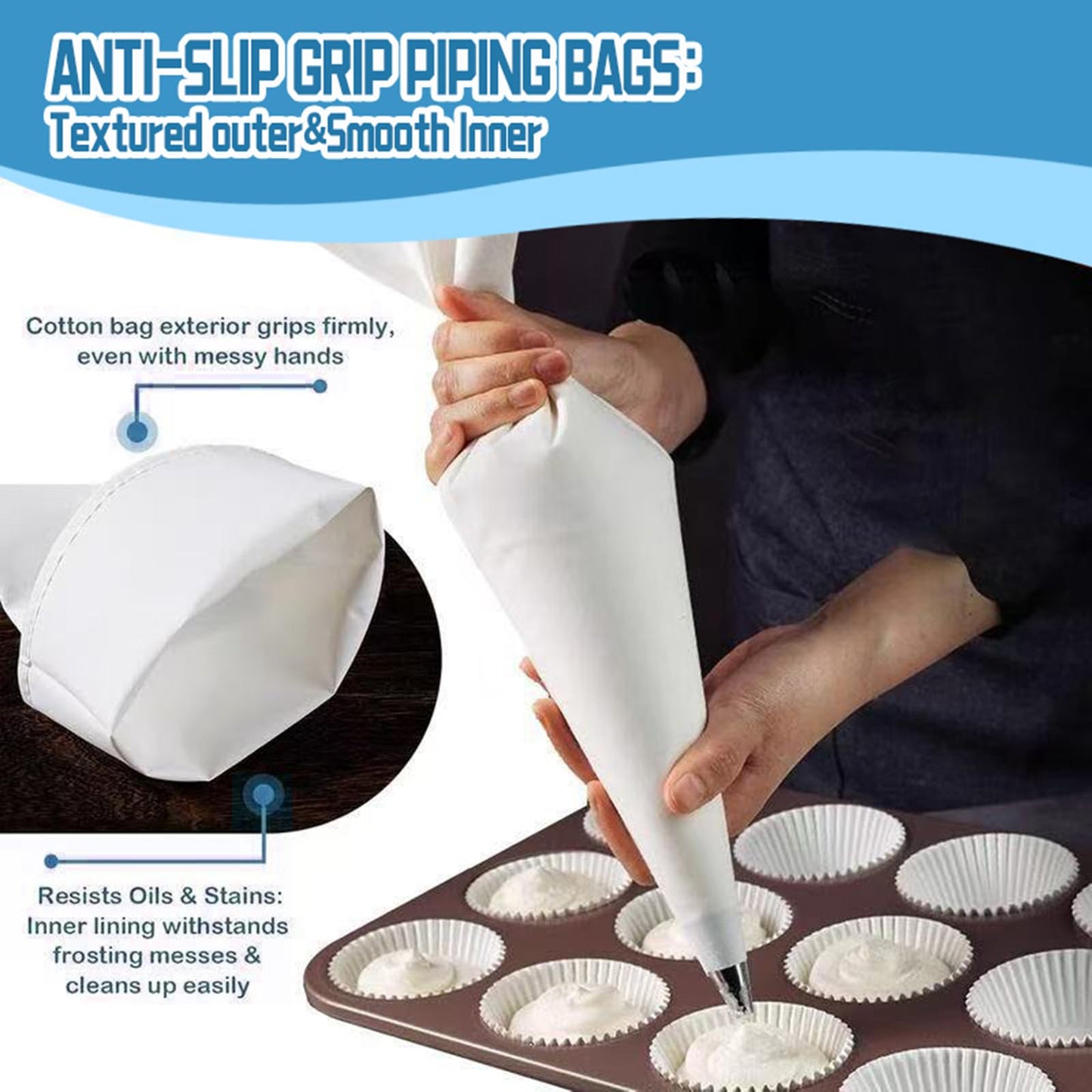 Reusable Piping Bags and Tips Set – 16" Pastry Bags for Cake Decorating, Cupcakes & Cookies with Frosting Tips – Leak-Proof Cotton Icing Bags, Eco-Friendly Baking Kit for Home Bakers & Beginners